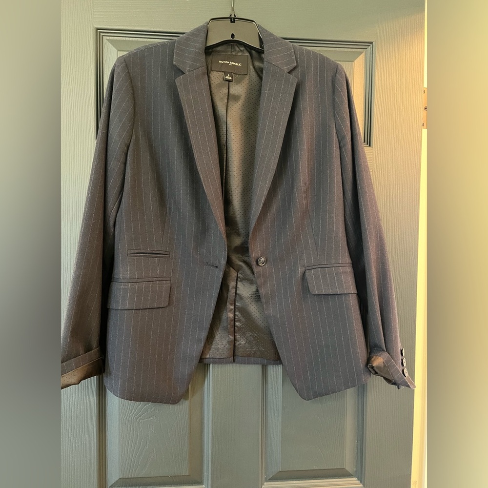Banana Republic Navy Pinstripe Single-Button Blazer
